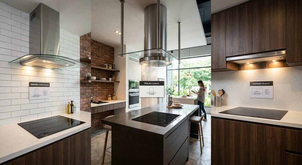 berbagai jenis jenis cooker hood modern untuk dapur minimalis dan luas